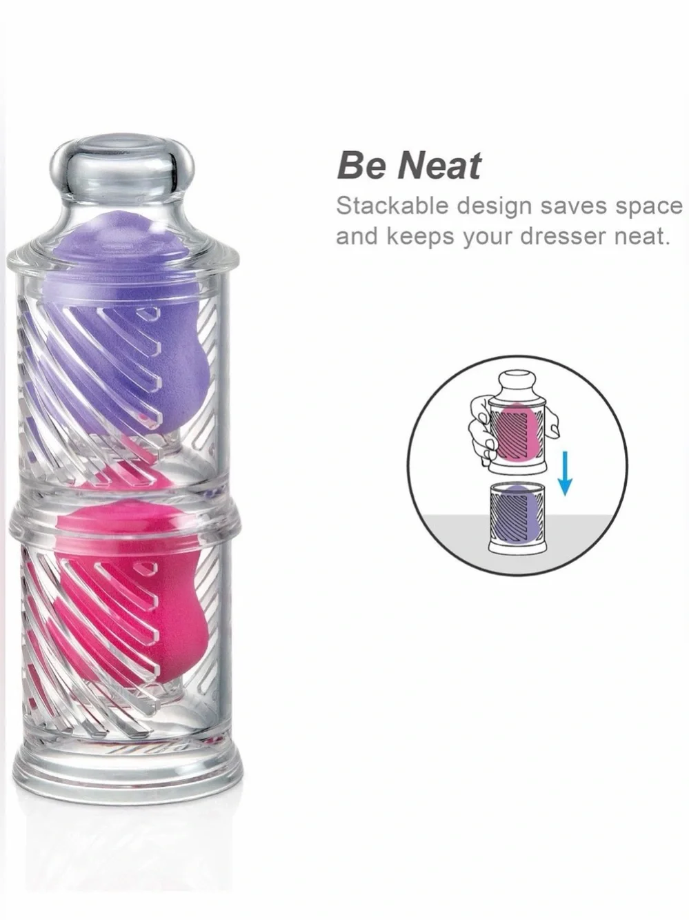 EggStack Acrylic Makeup Sponge Holder Set w/ Dust Cover 2 Stackable Clear